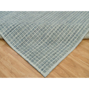 9'1"x11'10" Cambridge Blue, Modern Box Design with Plain Decor Loomed Knotted, Natural Wool, Oriental Rug FWR541152