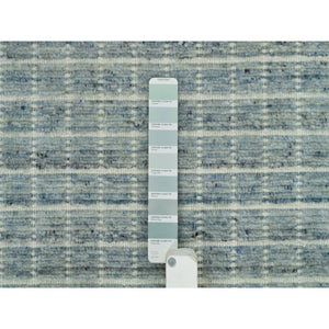 9'1"x11'10" Cambridge Blue, Modern Box Design with Plain Decor Loomed Knotted, Natural Wool, Oriental Rug FWR541152