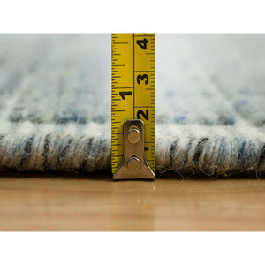 9'1"x11'10" Cambridge Blue, Modern Box Design with Plain Decor Loomed Knotted, Natural Wool, Oriental Rug FWR541152