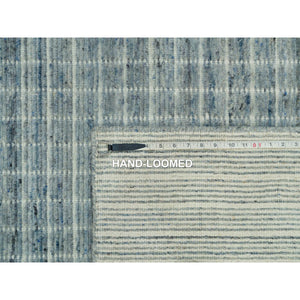 9'1"x11'10" Cambridge Blue, Modern Box Design with Plain Decor Loomed Knotted, Natural Wool, Oriental Rug FWR541152