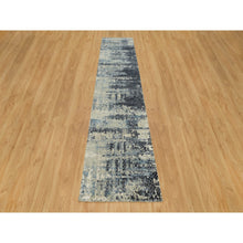Load image into Gallery viewer, 2&#39;6&quot;x12&#39; Nevada Gray, Tone On Tone, Modern Abstract With Mosaic Design, Wool And Silk Hand Knotted, Densely Woven, Vegetable Dyes, Runner Oriental Rug FWR541188
