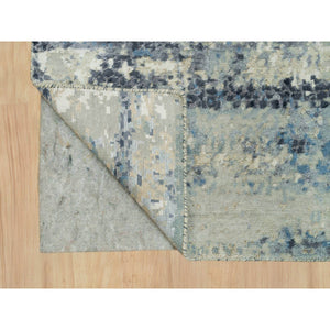 2'6"x12' Nevada Gray, Tone On Tone, Modern Abstract With Mosaic Design, Wool And Silk Hand Knotted, Densely Woven, Vegetable Dyes, Runner Oriental Rug FWR541188