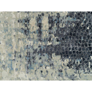 2'6"x12' Nevada Gray, Tone On Tone, Modern Abstract With Mosaic Design, Wool And Silk Hand Knotted, Densely Woven, Vegetable Dyes, Runner Oriental Rug FWR541188