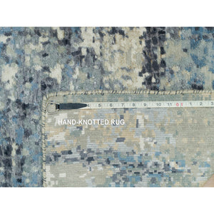2'6"x12' Nevada Gray, Tone On Tone, Modern Abstract With Mosaic Design, Wool And Silk Hand Knotted, Densely Woven, Vegetable Dyes, Runner Oriental Rug FWR541188