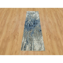 Load image into Gallery viewer, 2&#39;6&quot;x8&#39; Yonder Blue, Hi And Low Pile, Modern Abstract Galaxy Design, Wool And Silk, Hand Knotted, Runner Oriental Rug FWR541194