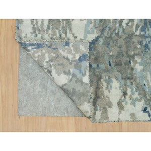 2'6"x8' Yonder Blue, Hi And Low Pile, Modern Abstract Galaxy Design, Wool And Silk, Hand Knotted, Runner Oriental Rug FWR541194