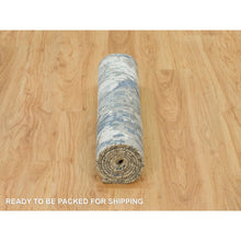 Load image into Gallery viewer, 2&#39;6&quot;x8&#39; Yonder Blue, Hi And Low Pile, Modern Abstract Galaxy Design, Wool And Silk, Hand Knotted, Runner Oriental Rug FWR541194