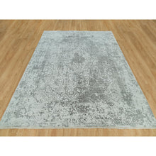 Load image into Gallery viewer, 8&#39;x10&#39;1&quot; Pale Smoke And Trout Gray, Hand Knotted, Broken Wool And Silk Persian Design, Oriental Rug FWR541200