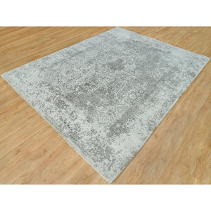 8'x10'1" Pale Smoke And Trout Gray, Hand Knotted, Broken Wool And Silk Persian Design, Oriental Rug FWR541200