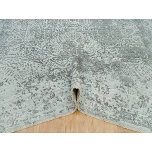 8'x10'1" Pale Smoke And Trout Gray, Hand Knotted, Broken Wool And Silk Persian Design, Oriental Rug FWR541200