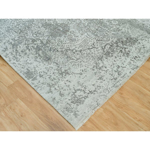 8'x10'1" Pale Smoke And Trout Gray, Hand Knotted, Broken Wool And Silk Persian Design, Oriental Rug FWR541200