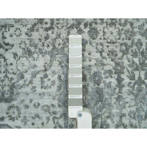 8'x10'1" Pale Smoke And Trout Gray, Hand Knotted, Broken Wool And Silk Persian Design, Oriental Rug FWR541200