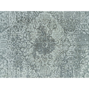 8'x10'1" Pale Smoke And Trout Gray, Hand Knotted, Broken Wool And Silk Persian Design, Oriental Rug FWR541200