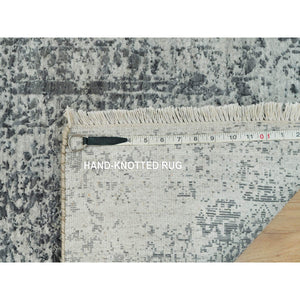2'x3' Ice Cube Gray, Broken Persian Hand Knotted Design, Wool And Silk, Mat Oriental Rug FWR541236