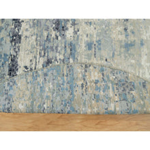 Load image into Gallery viewer, 9&#39;x9&#39; Power Gray, Wool And Silk, Tone On Tone, Hand Knotted Soft Pile, Dense Weave Modern Abstract With Mosaic Design, Round Oriental Rug FWR541272