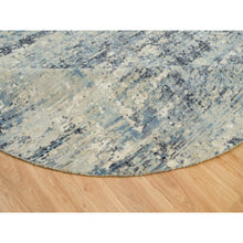 Load image into Gallery viewer, 9&#39;x9&#39; Power Gray, Wool And Silk, Tone On Tone, Hand Knotted Soft Pile, Dense Weave Modern Abstract With Mosaic Design, Round Oriental Rug FWR541272
