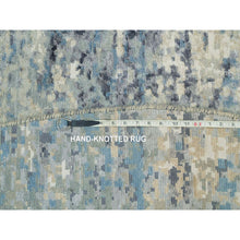 Load image into Gallery viewer, 9&#39;x9&#39; Power Gray, Wool And Silk, Tone On Tone, Hand Knotted Soft Pile, Dense Weave Modern Abstract With Mosaic Design, Round Oriental Rug FWR541272