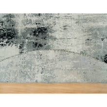 Load image into Gallery viewer, 10&#39;x10&#39; Obsidian Black With A Touch Of Feather White, Hand Knotted Abstract Design, Wool And Silk, Oriental, Round, Rug FWR541278