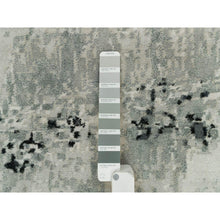 Load image into Gallery viewer, 10&#39;x10&#39; Obsidian Black With A Touch Of Feather White, Hand Knotted Abstract Design, Wool And Silk, Oriental, Round, Rug FWR541278