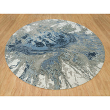 Load image into Gallery viewer, 12&#39;x12&#39; Steel Blue, Modern Abstract Galaxy Design, Hi-low Pile, Wool And Silk, Hand Knotted, Round Oriental Rug FWR541284