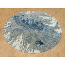 Load image into Gallery viewer, 12&#39;x12&#39; Steel Blue, Modern Abstract Galaxy Design, Hi-low Pile, Wool And Silk, Hand Knotted, Round Oriental Rug FWR541284
