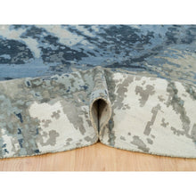Load image into Gallery viewer, 12&#39;x12&#39; Steel Blue, Modern Abstract Galaxy Design, Hi-low Pile, Wool And Silk, Hand Knotted, Round Oriental Rug FWR541284