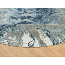 Load image into Gallery viewer, 12&#39;x12&#39; Steel Blue, Modern Abstract Galaxy Design, Hi-low Pile, Wool And Silk, Hand Knotted, Round Oriental Rug FWR541284