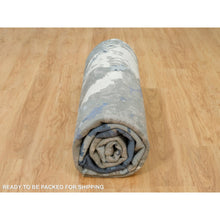 Load image into Gallery viewer, 12&#39;x12&#39; Steel Blue, Modern Abstract Galaxy Design, Hi-low Pile, Wool And Silk, Hand Knotted, Round Oriental Rug FWR541284