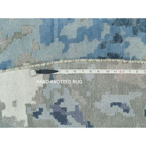 12'x12' Steel Blue, Modern Abstract Galaxy Design, Hi-low Pile, Wool And Silk, Hand Knotted, Round Oriental Rug FWR541284