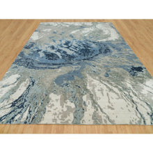 Load image into Gallery viewer, 12&#39;x15&#39;3&quot; Glaucous Blue and Thunder Gray, Wool and Silk, Abstract Galaxy Design, Hand Knotted Hi-low Pile Oriental Oversized Rug FWR541296