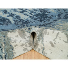 Load image into Gallery viewer, 12&#39;x15&#39;3&quot; Glaucous Blue and Thunder Gray, Wool and Silk, Abstract Galaxy Design, Hand Knotted Hi-low Pile Oriental Oversized Rug FWR541296