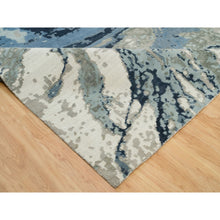Load image into Gallery viewer, 12&#39;x15&#39;3&quot; Glaucous Blue and Thunder Gray, Wool and Silk, Abstract Galaxy Design, Hand Knotted Hi-low Pile Oriental Oversized Rug FWR541296