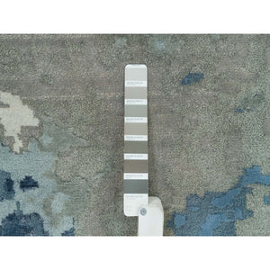 12'x15'3" Glaucous Blue and Thunder Gray, Wool and Silk, Abstract Galaxy Design, Hand Knotted Hi-low Pile Oriental Oversized Rug FWR541296