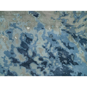 12'x15'3" Glaucous Blue and Thunder Gray, Wool and Silk, Abstract Galaxy Design, Hand Knotted Hi-low Pile Oriental Oversized Rug FWR541296