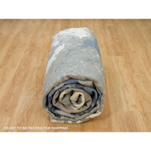 Load image into Gallery viewer, 12&#39;x15&#39;3&quot; Glaucous Blue and Thunder Gray, Wool and Silk, Abstract Galaxy Design, Hand Knotted Hi-low Pile Oriental Oversized Rug FWR541296