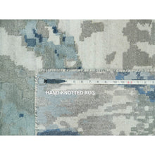 Load image into Gallery viewer, 12&#39;x15&#39;3&quot; Glaucous Blue and Thunder Gray, Wool and Silk, Abstract Galaxy Design, Hand Knotted Hi-low Pile Oriental Oversized Rug FWR541296