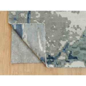 12'x18'1" Lapis Blue, Modern Abstract Hi-low Pile Galaxy Design, Hand Knotted, Wool And Silk, Oversized Oriental Rug FWR541302