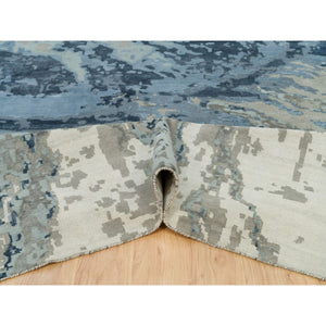 12'x18'1" Lapis Blue, Modern Abstract Hi-low Pile Galaxy Design, Hand Knotted, Wool And Silk, Oversized Oriental Rug FWR541302