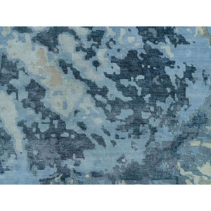 12'x18'1" Lapis Blue, Modern Abstract Hi-low Pile Galaxy Design, Hand Knotted, Wool And Silk, Oversized Oriental Rug FWR541302