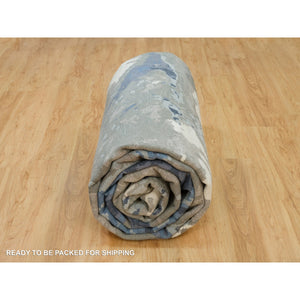 12'x18'1" Lapis Blue, Modern Abstract Hi-low Pile Galaxy Design, Hand Knotted, Wool And Silk, Oversized Oriental Rug FWR541302