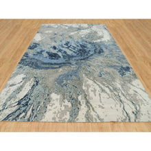 Load image into Gallery viewer, 10&#39;x14&#39;1&quot; Alaskan Blue With Storm Gray, Hi And Low Pile, Hand Knotted, Abstract Galaxy Design, Wool And Silk, Oriental Rug FWR541308