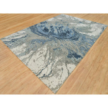 Load image into Gallery viewer, 10&#39;x14&#39;1&quot; Alaskan Blue With Storm Gray, Hi And Low Pile, Hand Knotted, Abstract Galaxy Design, Wool And Silk, Oriental Rug FWR541308