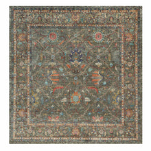 Load image into Gallery viewer, 10&#39;x10&#39; Chocolate Chip Brown, Striae Pattern Hand Knotted Persian Scrolls Leaf and Flower Design, Textured Wool and Silk, Oriental Square Rug FWR541326