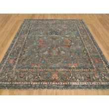 Load image into Gallery viewer, 10&#39;x10&#39; Chocolate Chip Brown, Striae Pattern Hand Knotted Persian Scrolls Leaf and Flower Design, Textured Wool and Silk, Oriental Square Rug FWR541326