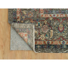 Load image into Gallery viewer, 10&#39;x10&#39; Chocolate Chip Brown, Striae Pattern Hand Knotted Persian Scrolls Leaf And Flower Design, Textured Wool And Silk, Oriental Square Rug FWR541326