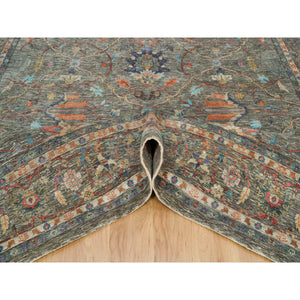 10'x10' Chocolate Chip Brown, Striae Pattern Hand Knotted Persian Scrolls Leaf and Flower Design, Textured Wool and Silk, Oriental Square Rug FWR541326