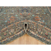 Load image into Gallery viewer, 10&#39;x10&#39; Chocolate Chip Brown, Striae Pattern Hand Knotted Persian Scrolls Leaf And Flower Design, Textured Wool And Silk, Oriental Square Rug FWR541326
