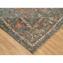 Load image into Gallery viewer, 10&#39;x10&#39; Chocolate Chip Brown, Striae Pattern Hand Knotted Persian Scrolls Leaf and Flower Design, Textured Wool and Silk, Oriental Square Rug FWR541326