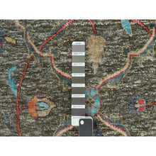 Load image into Gallery viewer, 10&#39;x10&#39; Chocolate Chip Brown, Striae Pattern Hand Knotted Persian Scrolls Leaf and Flower Design, Textured Wool and Silk, Oriental Square Rug FWR541326