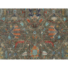 Load image into Gallery viewer, 10&#39;x10&#39; Chocolate Chip Brown, Striae Pattern Hand Knotted Persian Scrolls Leaf and Flower Design, Textured Wool and Silk, Oriental Square Rug FWR541326